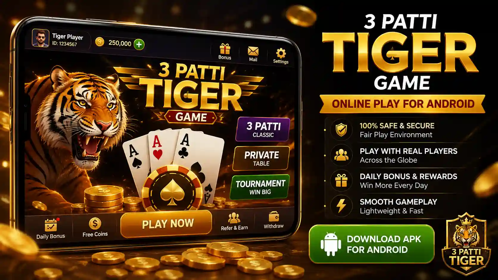 3 Patti Tiger Game Online Play For Android | Latest APK Free Download 2026