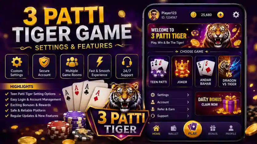 3Patti Tiger Game Setting and features mobile version